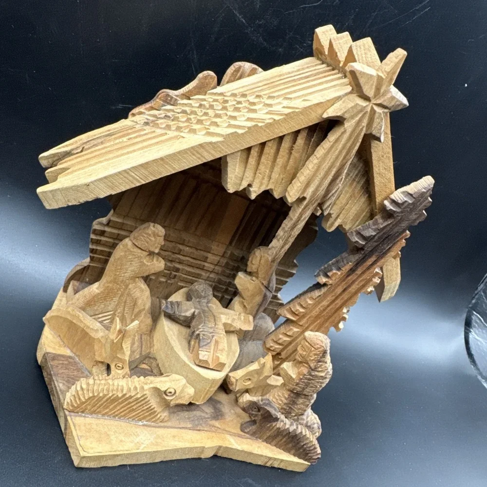 Wooden Nativity Figurine Statue Hand Carved Olive Wood Christmas‎ Decoration